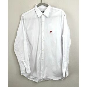 Comme des Garçons PLAY Men's White Button Up Shirt L Red Heart Logo Japan